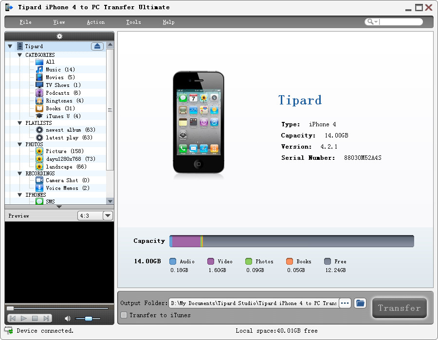 Tipard iPhone 4 to PC Transfer Ultimate screenshot Tipard iPhone 4 to PC Transfer Ultimate screenshot