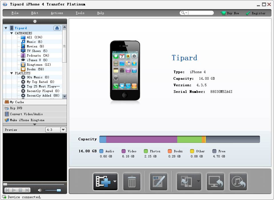 Tipard iPhone 4 Transfer Platinum screenshot