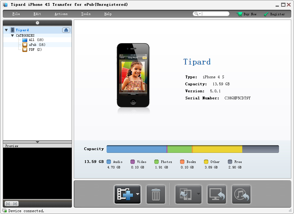 Tipard iPhone 4S Transfer for ePub screenshot