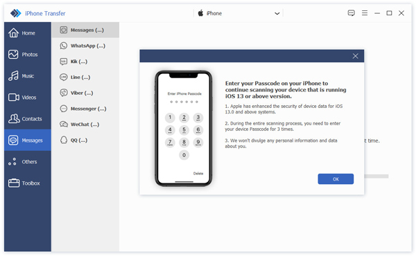 Immettere la password di iOS 13