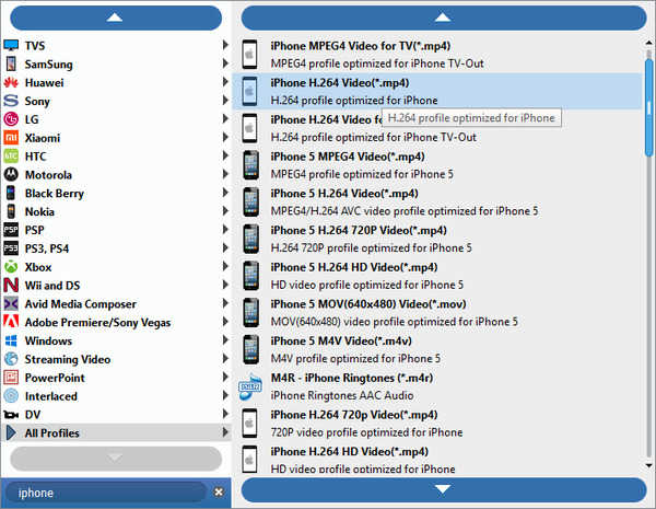 Scegli il file di output H264