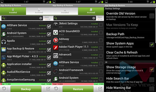 Backup e ripristino app