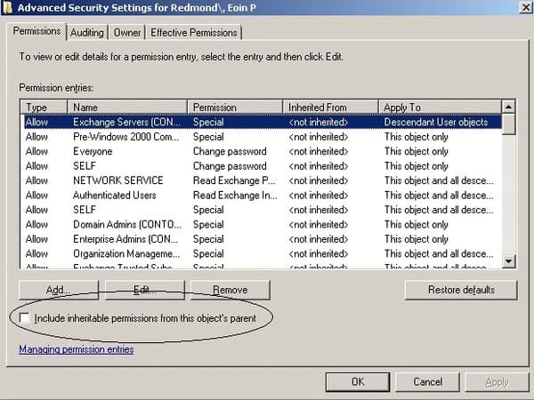 Modifier les paramètres de sécurité Microsoft Exchange