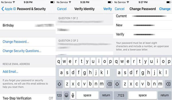 cambia la password dell'account iCloud