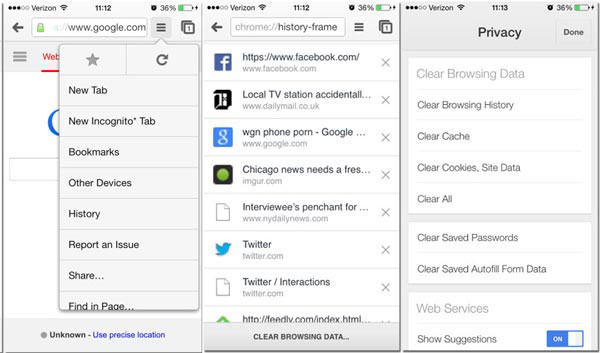 historique de navigation pour Chrome