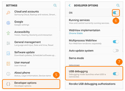 Ativar o modo de depuração USB Samsung Galaxy S8