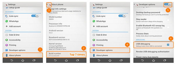 Aktivera USB Debug Mode Sony