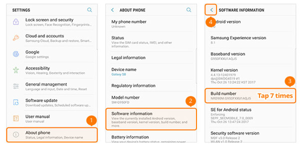 Open ontwikkelaarsopties Samsung Galaxy S8