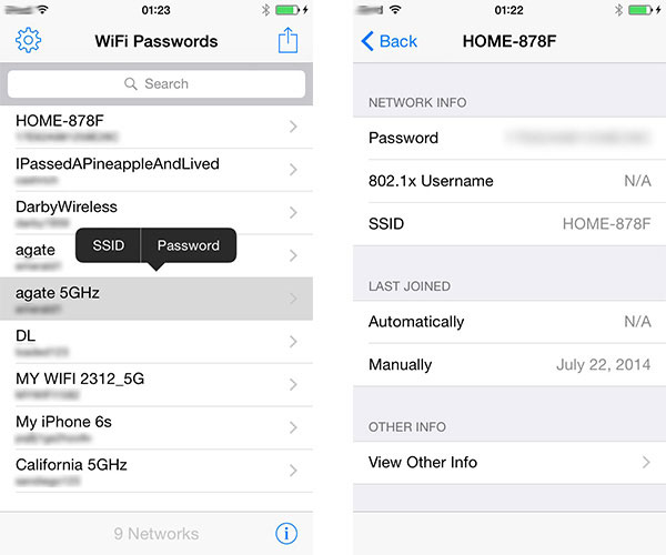 Etsi Wi-Fi-salasana Jailbroken iPhone-laitteelle