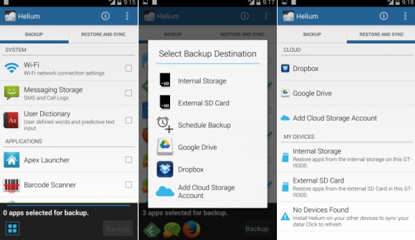 Backup Android med Helium