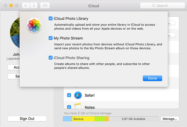 الوصول إلى صور iCloud على نظام التشغيل Mac