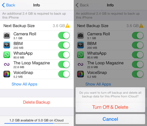 Excluir coisas de backup do iCloud