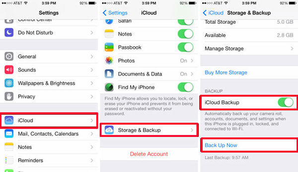 بيانات النسخ الاحتياطي ل iCloud