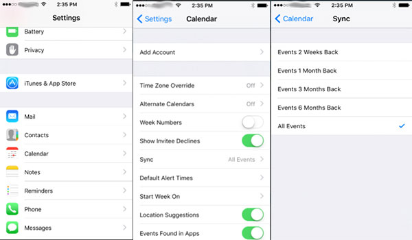 Resync iPhone التقويم