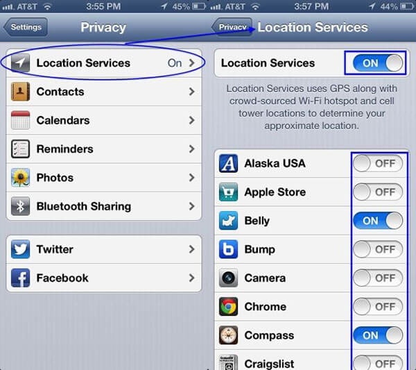 Turn off location services