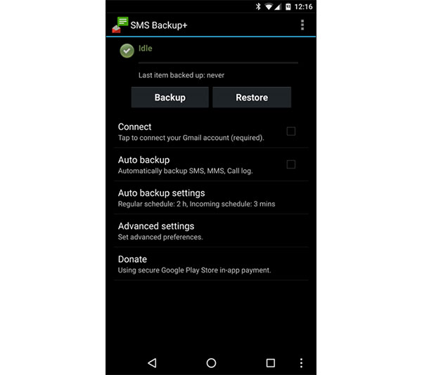 Varmuuskopioi Android SMS Gmailille