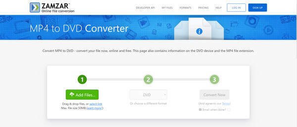 Convertir MP4 en DVD sur Zamzar