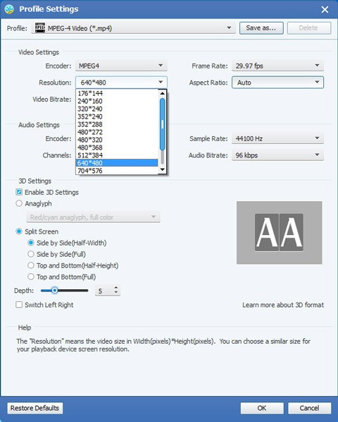 MP4-videomuunnin profiilin asetukset