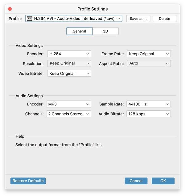 configuración de perfil