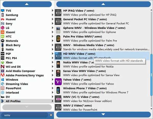 Choose WMV format for Windows Movie Maker