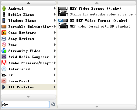 Choose the MKV output format