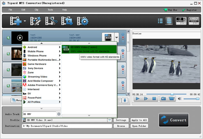 Choose WMV format for Windows Movie Maker