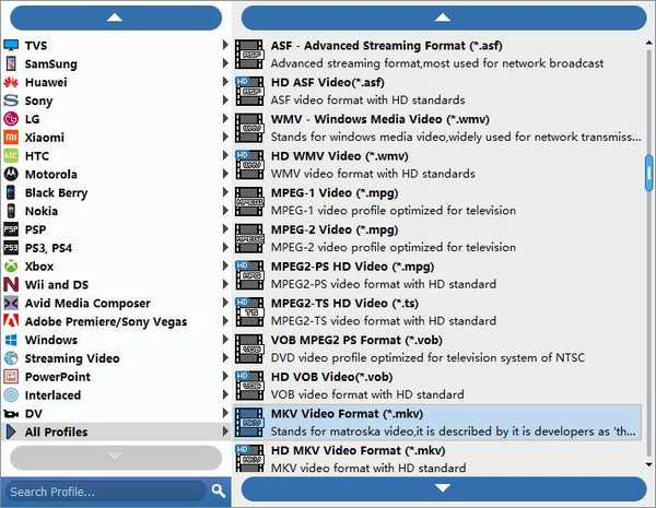 Vælg MKV output format