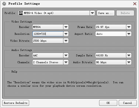 Detailed output settings