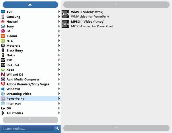 Velg PowerPoint-kompatible formater