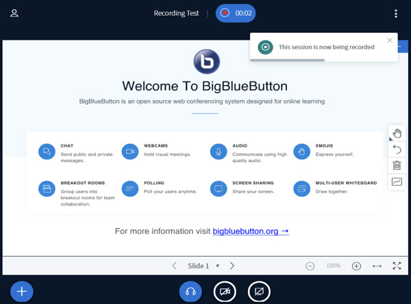 BigBlueButton-istunnon tallennus alkaa