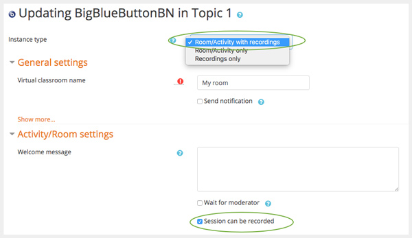 Activer l'enregistrement BigBlueButton