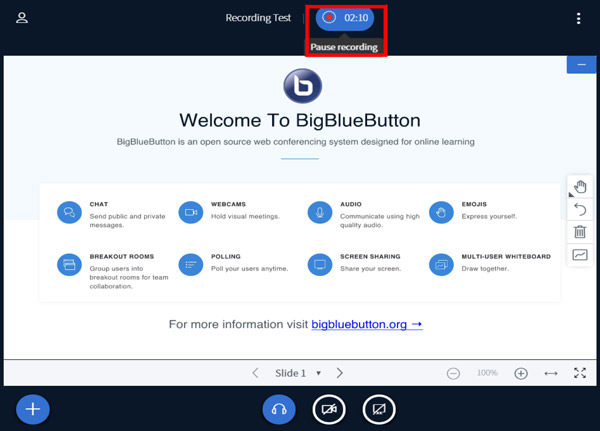 Sæt BigBlueButton-optagelse på pause