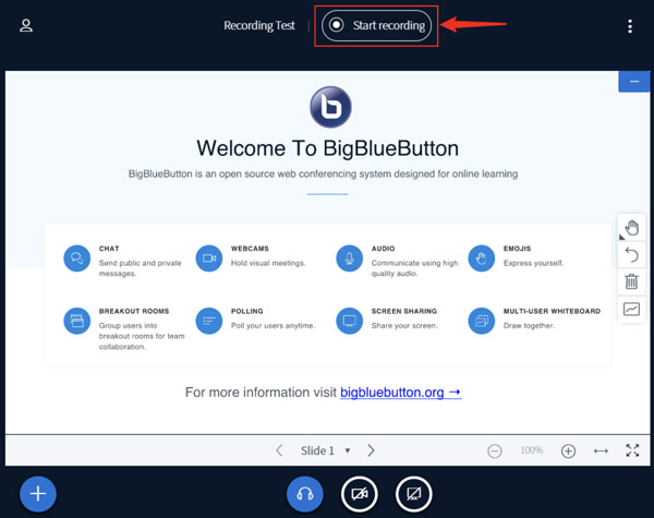 Inizia a registrare BigBlueButton