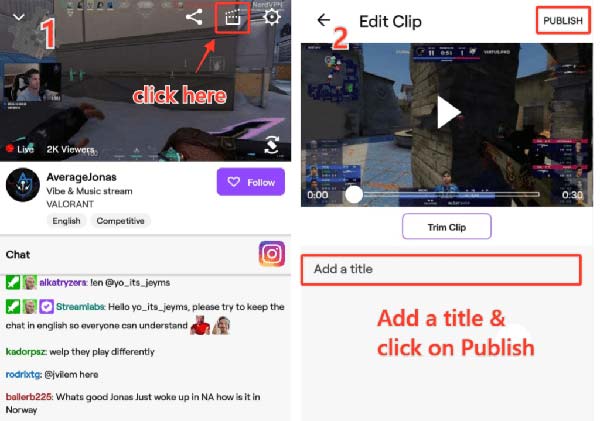 Crear un clip en la aplicación Twitch