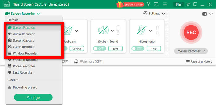 Select Recorder Type