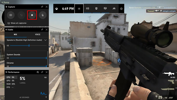 Registra il gameplay CSGO con la barra di gioco