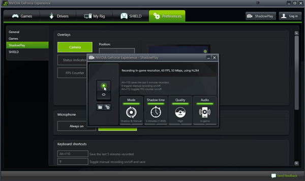 Nvidia Geforce Doświadczenie ShadowPlay .