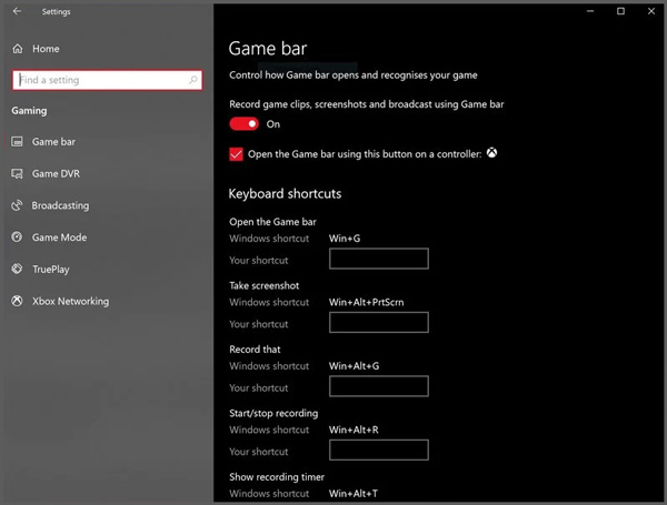 Abilita la barra di gioco Windows 10