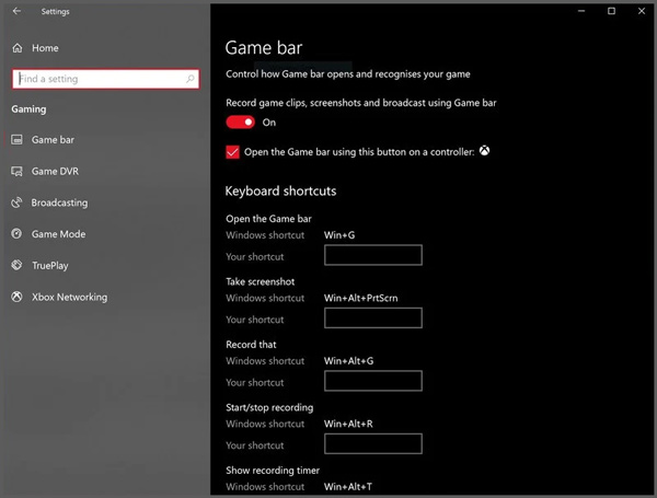 Habilitar la barra de juegos de Windows 10