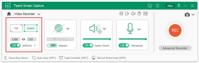 Choose a Recording Area in Tipard