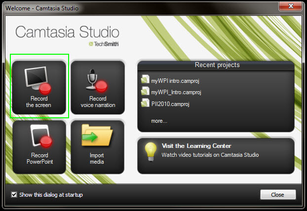 Camtasia التقاط الشاشة