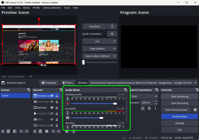 Audio Mixer Section OBS