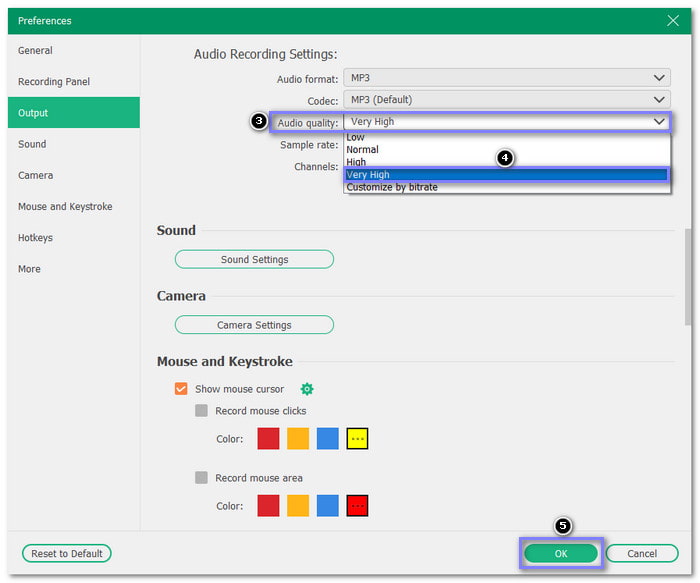 Select The Very High For Audio Quality