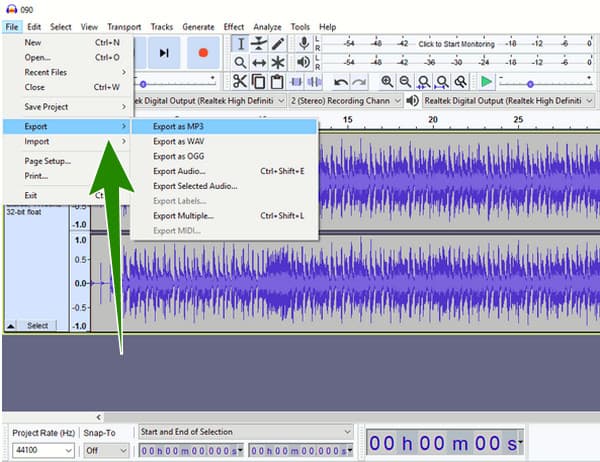 Audacity Konwersja WEBM MP3