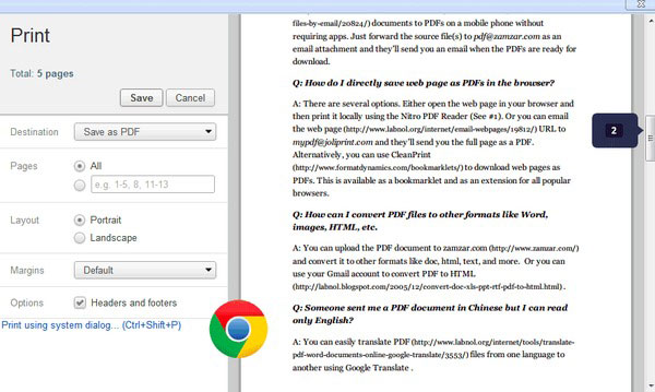 Convertir une page Web en PDF dans Chrome