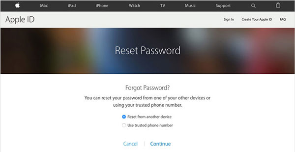 Resetovat heslo iCloud prostřednictvím mého Apple ID