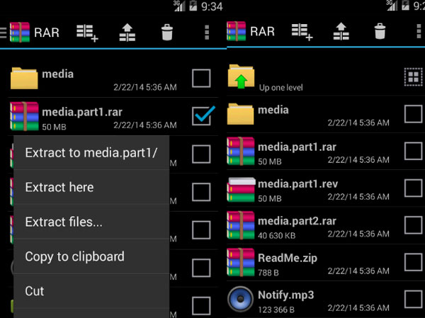 Lue RAR-tiedostot Androidista