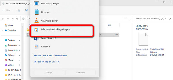 Seleccione el Reproductor de Windows Media