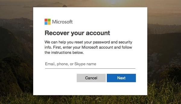 Nulstil adgangskode med Microsoft Account Live Site