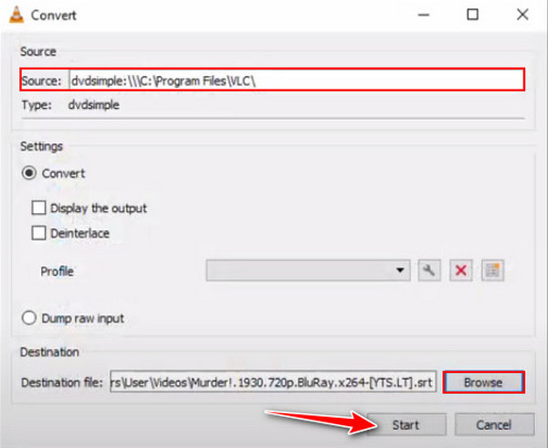 Options de démarrage de la navigation source